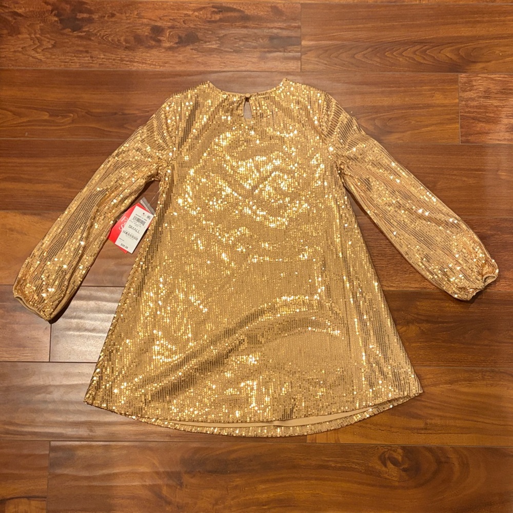 I.N.C. Gold Sequin Dress Girls 7/8 Long Sleeve Holiday Party Shift - Picture 9 of 10